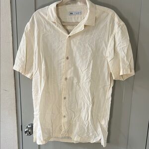 Zara Cream Casual Button Down Shirt Lightweight